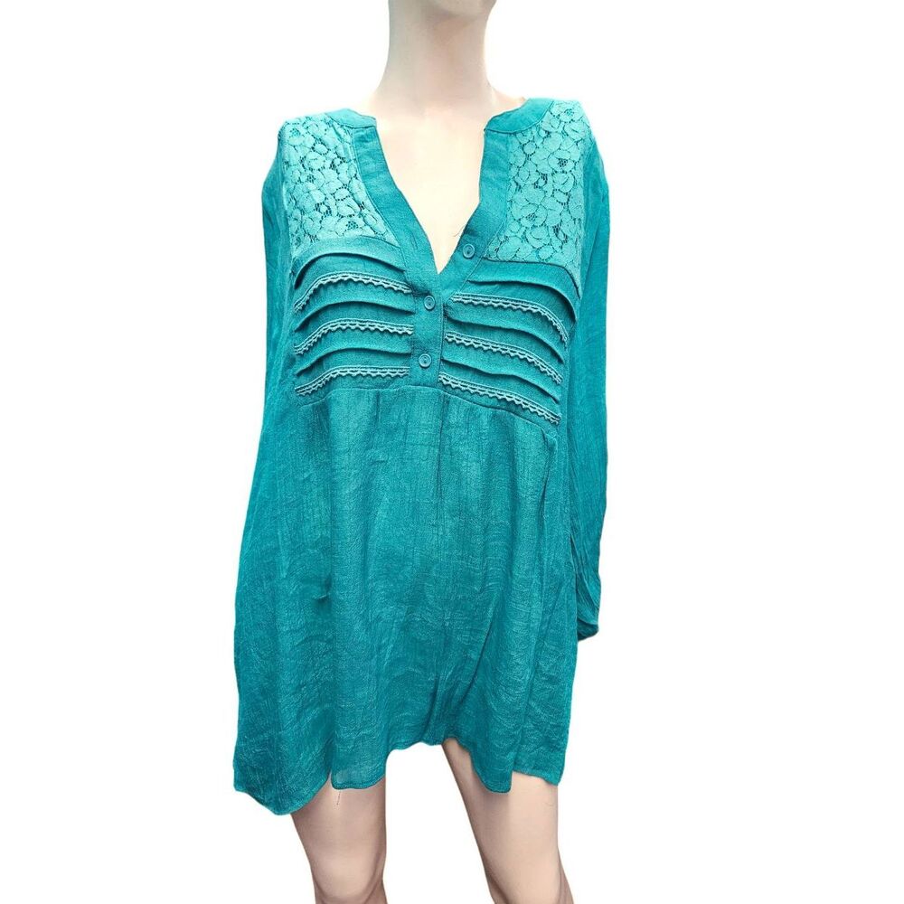 Robert Louise Teal Green Gauze Blouse Women’s Size 3X